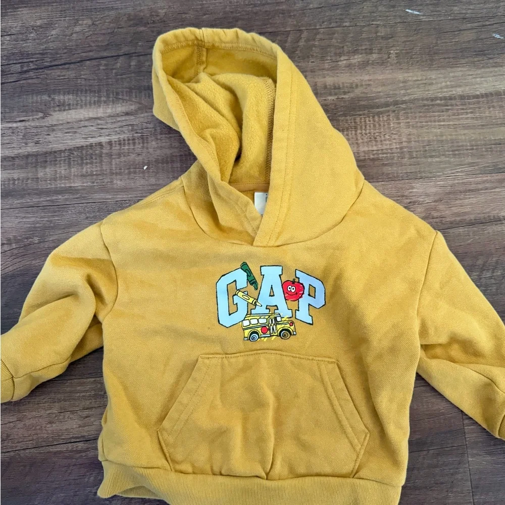 GAP Kids Mustard Yellow Hooded Sweatshirt with Graphic
